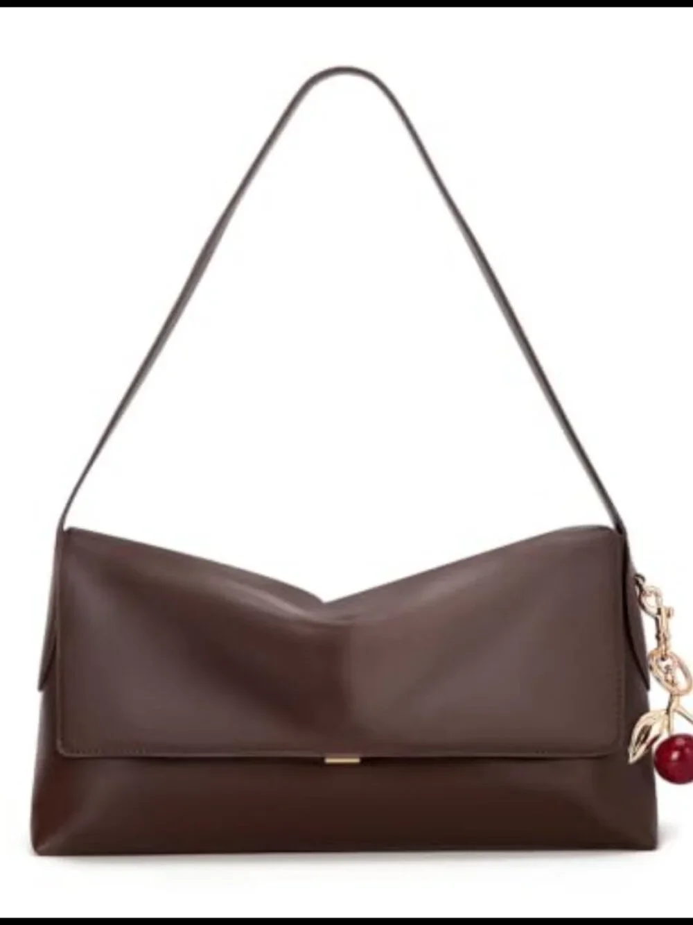 Faux Leather Hobo Shoulder Bag Large Detachable Cherry Charm Handbag